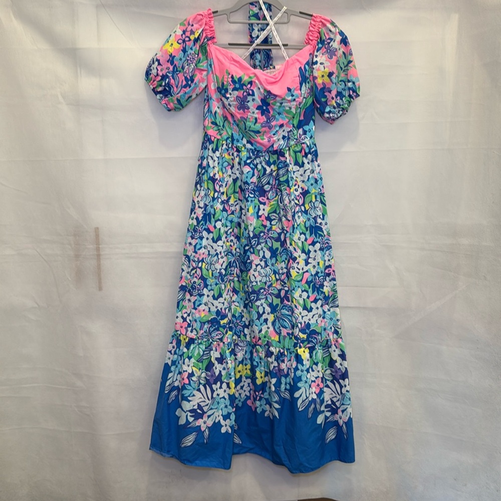 Lilly Pulitzer Zalie Off-The-Shoulder Midi Dress Borealis Blue Social Sunset